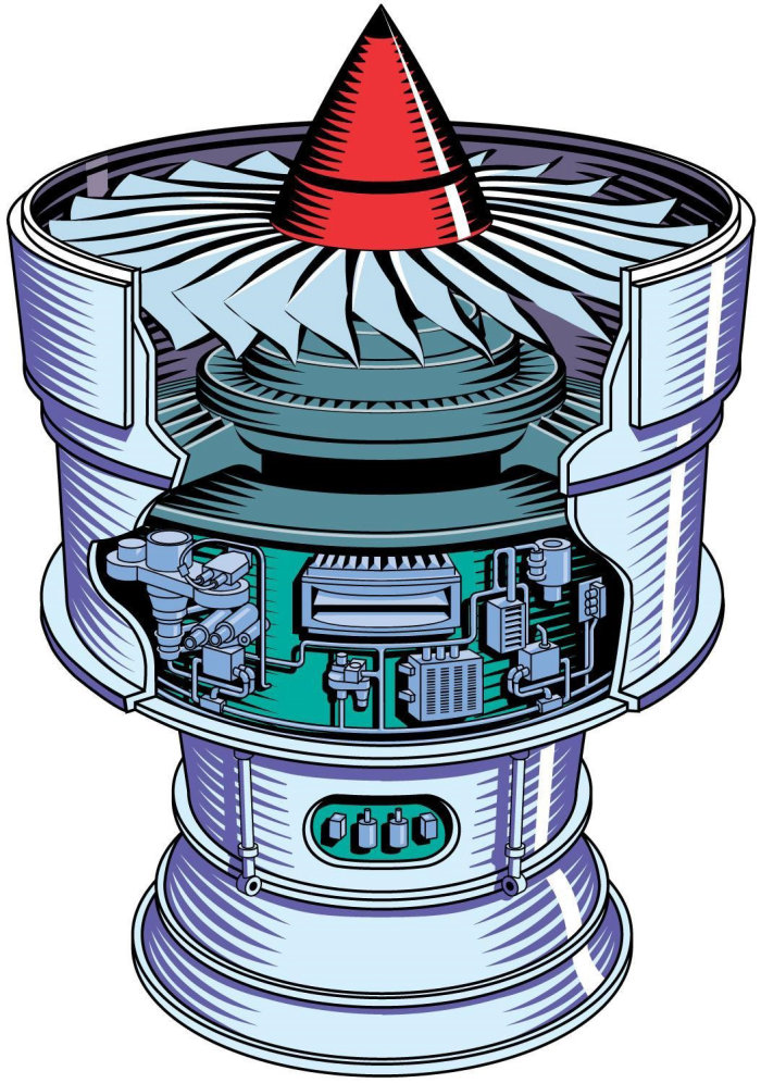 Uma ilustração de um motor a jato da Lucas Aerospace