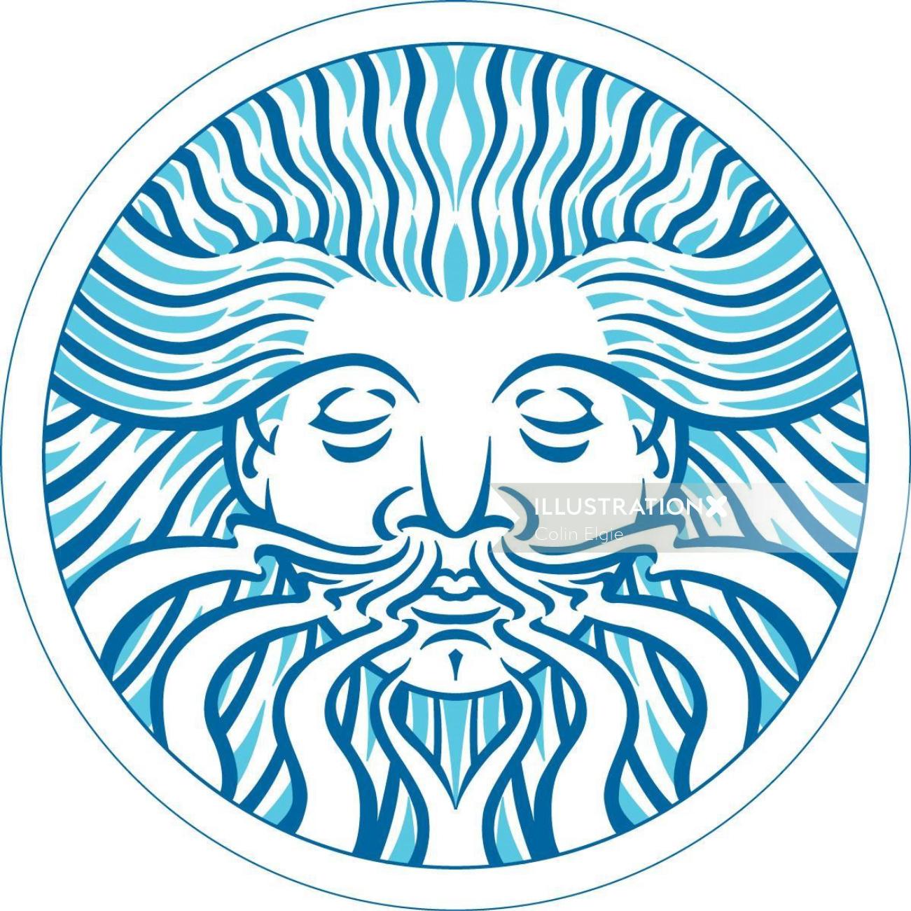Illustration of the 'Green Man for a book on Beermat Mandalas