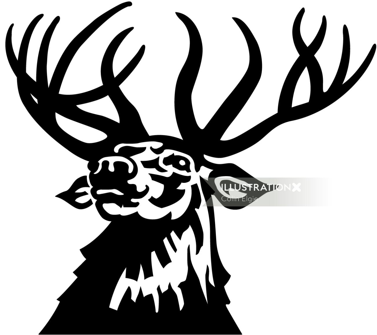 An illustration of black and white stag