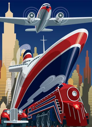 Illustration of an airplane on steamed train