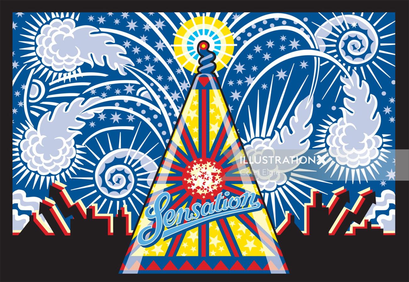 An illustration of a fireworks poster