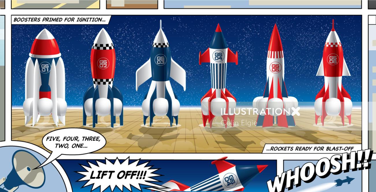 Ilustración del cohete | Galería de estilo mural