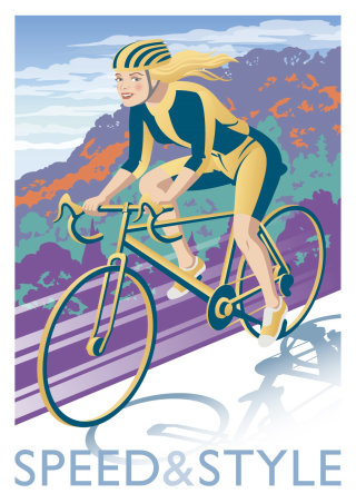 Una ilustración de una mujer en bicicleta. 