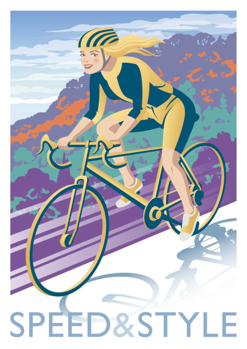 Uma ilustração de uma mulher de bicicleta