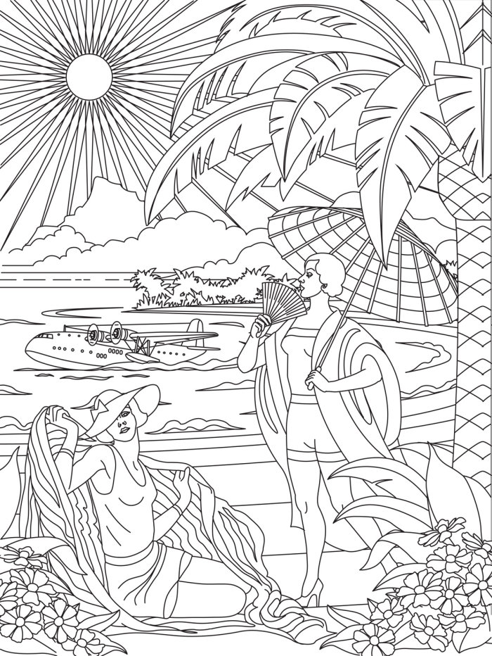 海滩场景线描