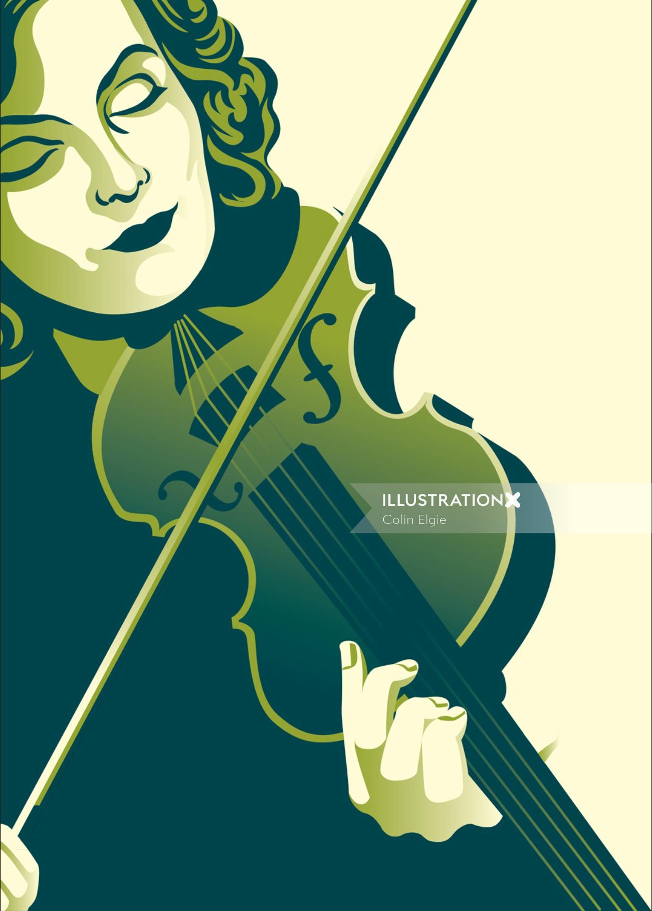 Señora tocando violín ilustración