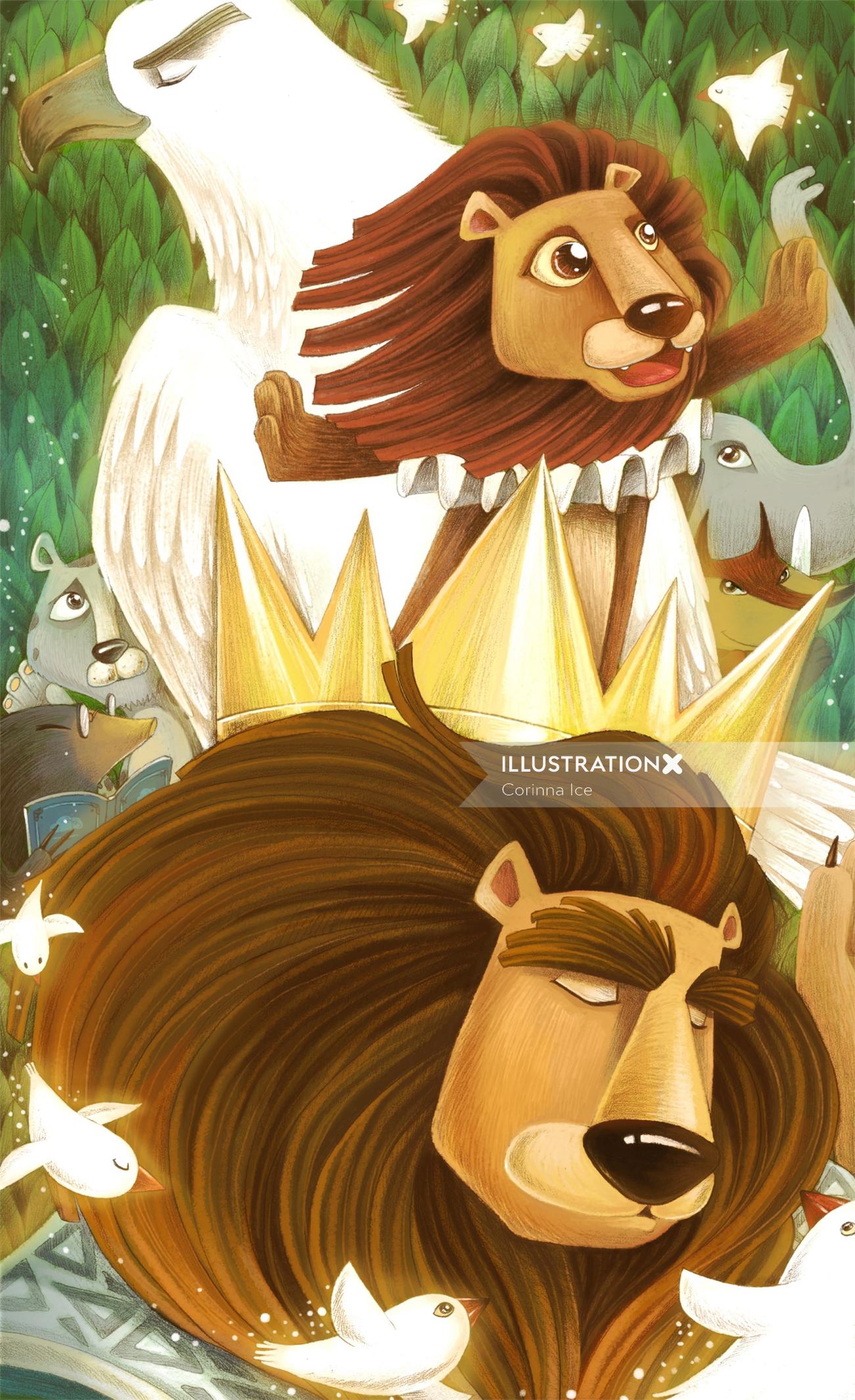 王冠を持つ動物のライオン