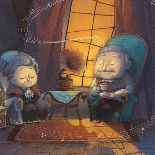 Children book old people sitting together