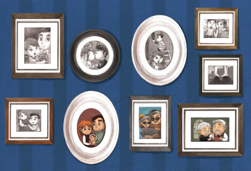 An illustration of couple frames on wall