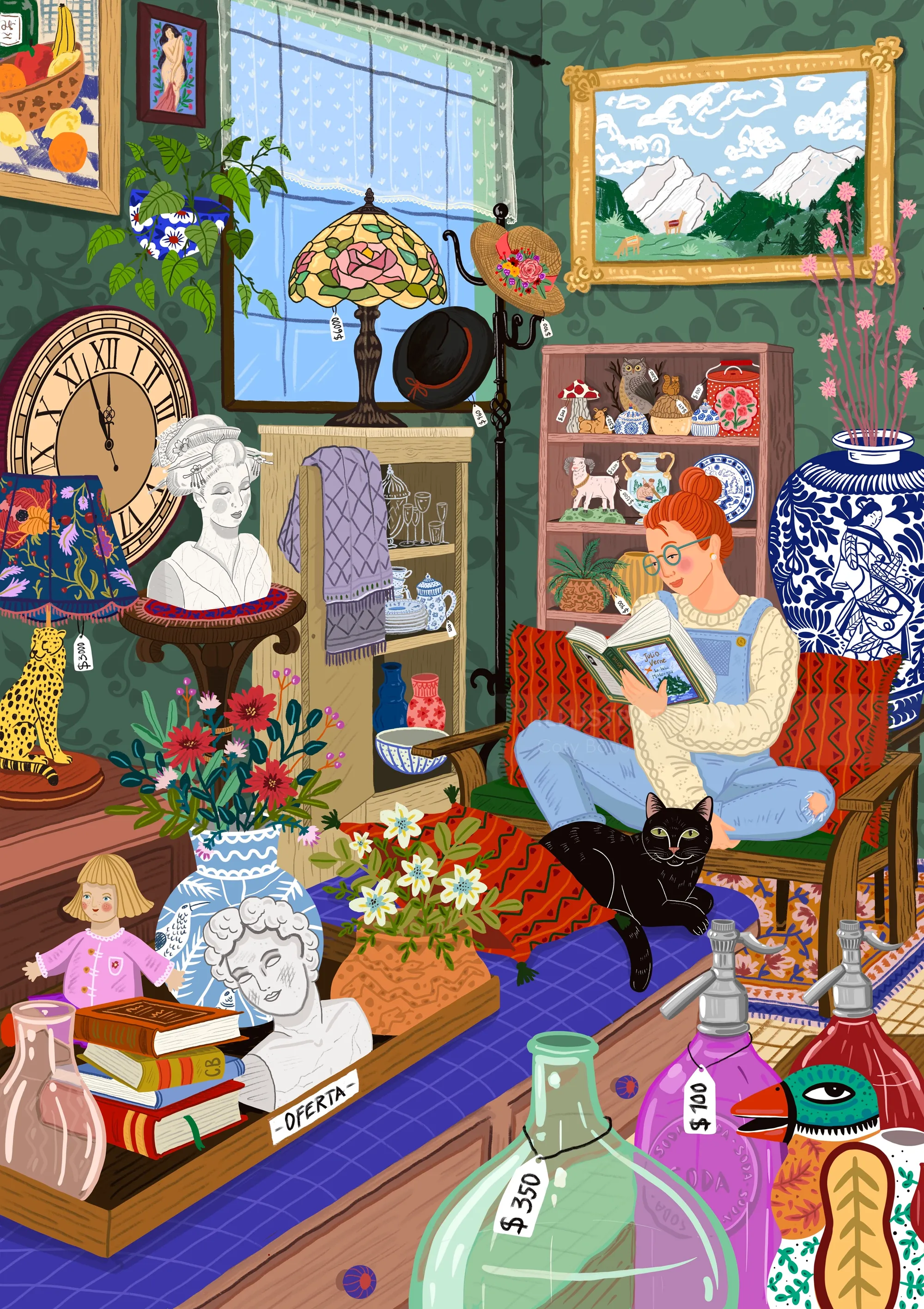 Cozy reading scene in an antique-inspired interior
