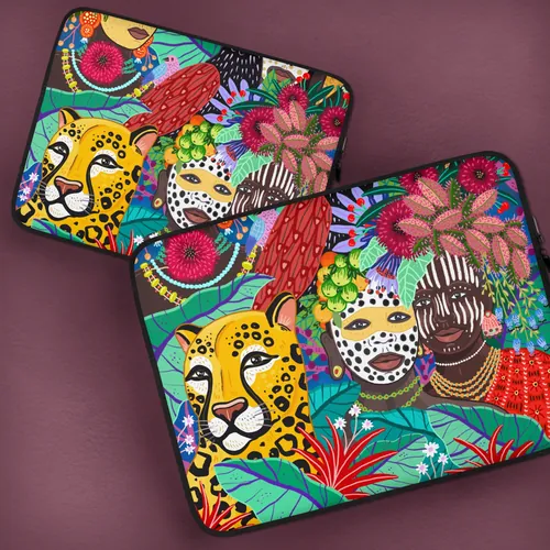 Housses d'ordinateur portable à motif tribal avec feuillage tropical