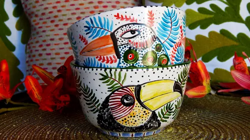 Bols en céramique botanique aux motifs tropicaux colorés