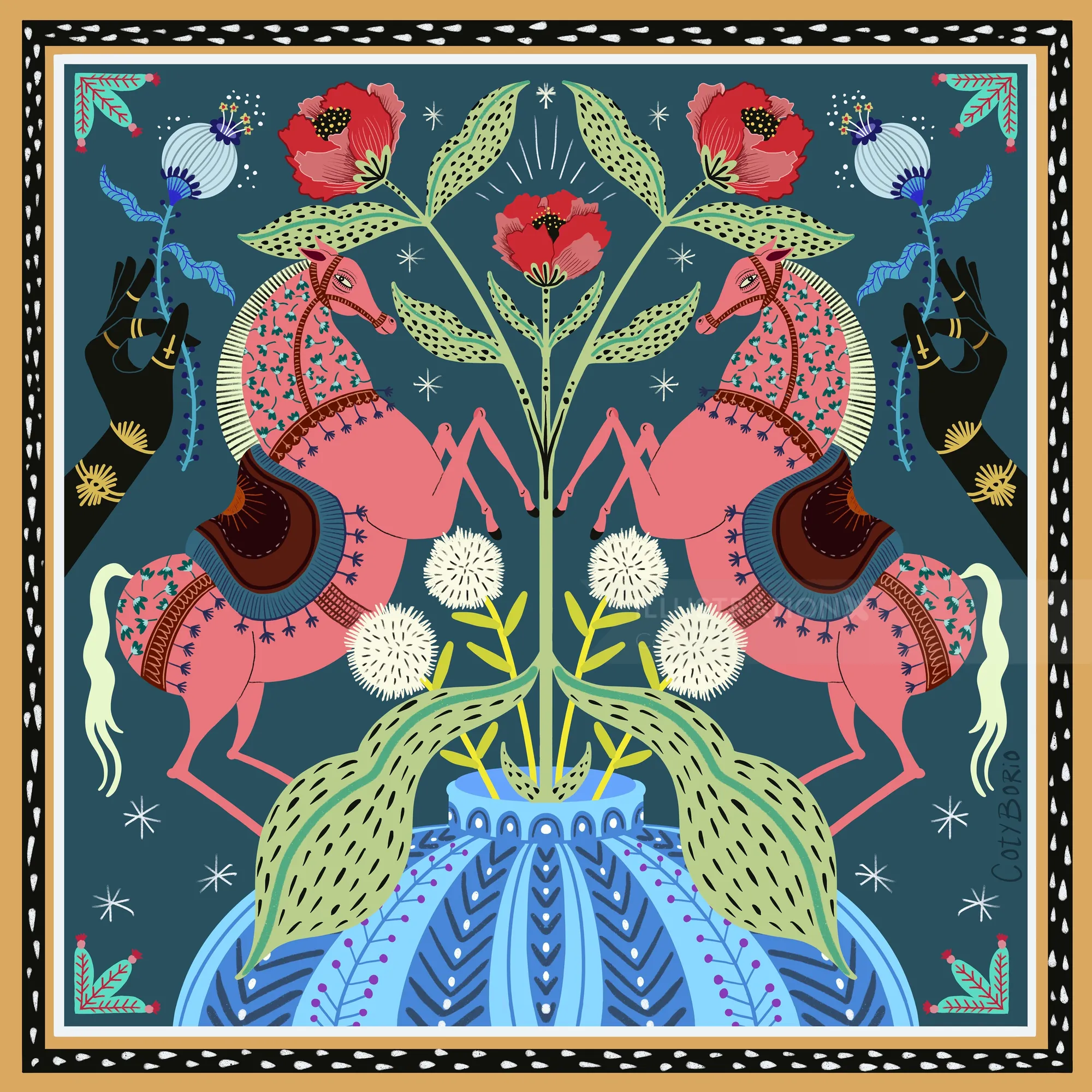 Une illustration folklorique et mystique symétrique