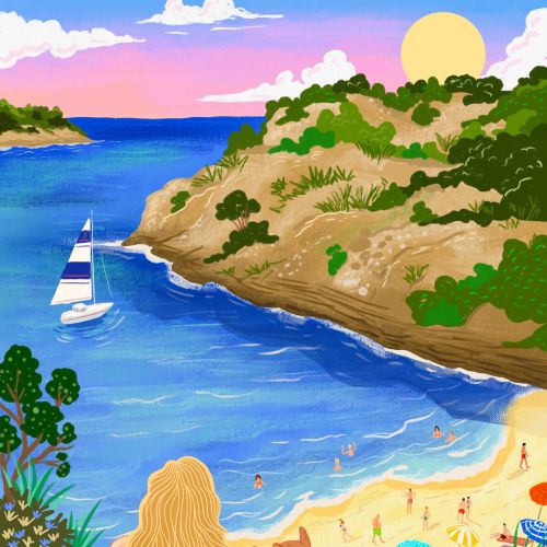 A sunset view from a coastal cliff