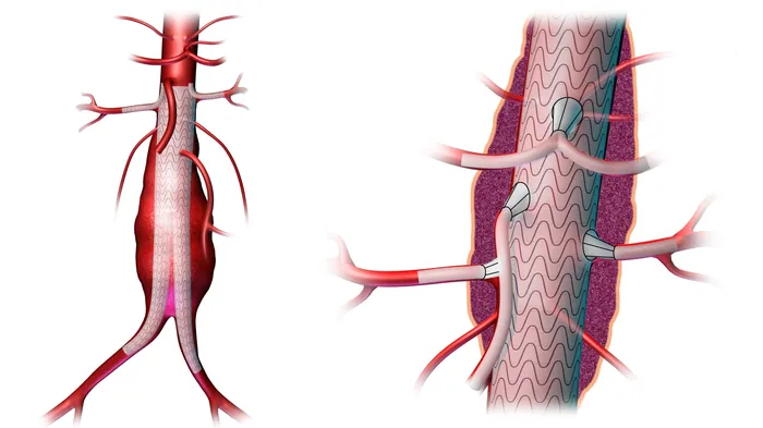Detailed abdominal aortic graft showing blood vessels by Craig Foster