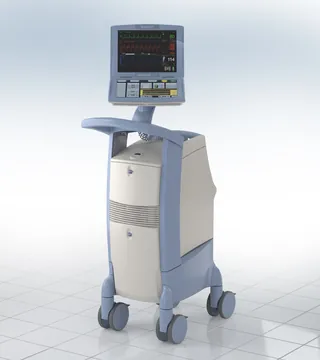 Mobile diagnostic cart with screen displaying vital signs by Craig Foster