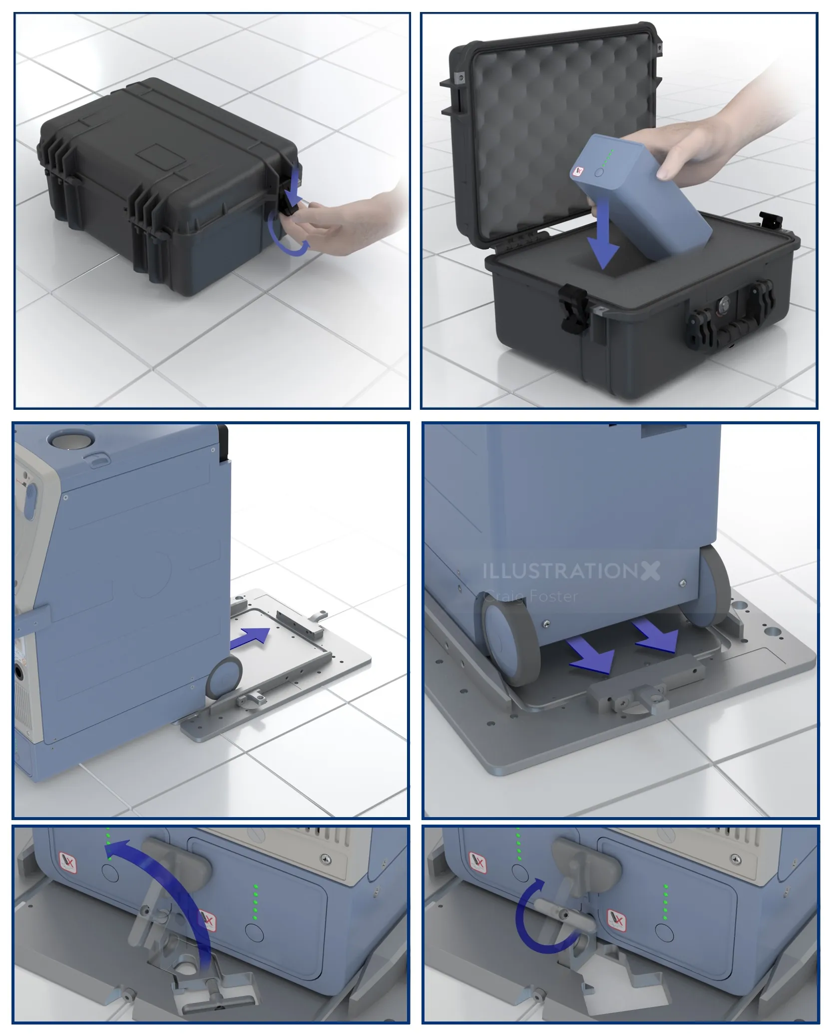 Locking travel cart with battery storage compartments by Craig Foster
