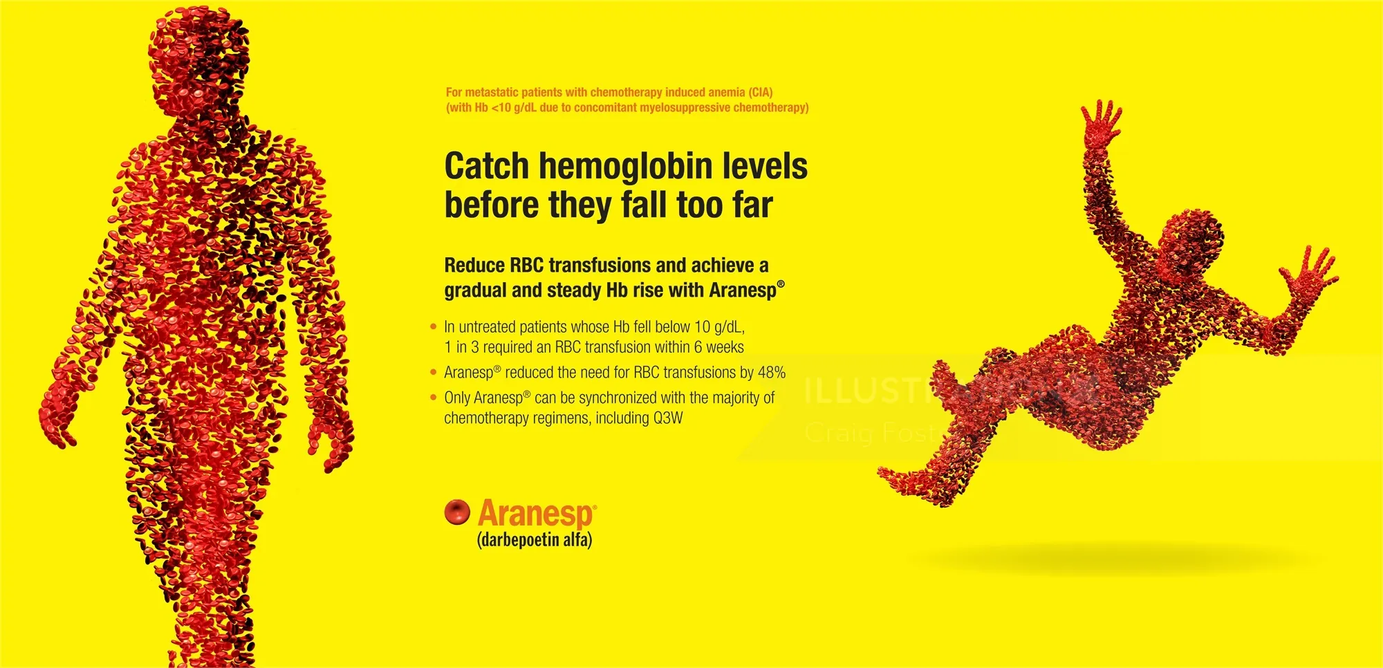 Blood cell figure illustration by Craig Foster showing human silhouette on yellow background