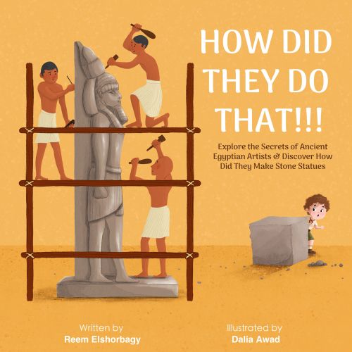 Ancient Egyptians carving a stone statue illustration by Dalia Awad