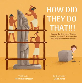 Ancient Egyptians carving a stone statue illustration by Dalia Awad