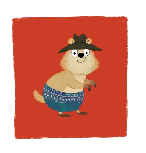 Smiling bear in sweater and hat illustration by Dalia Awad