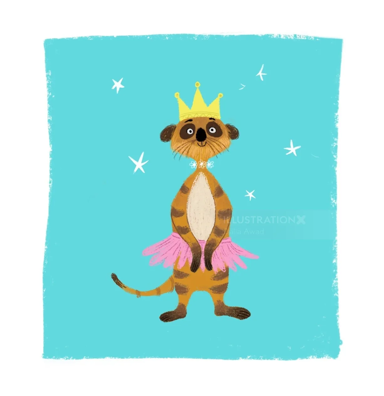 Whimsical meerkat with crown and pink tutu by Dalia Awad