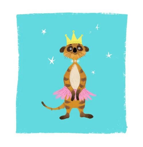 Whimsical meerkat with crown and pink tutu by Dalia Awad