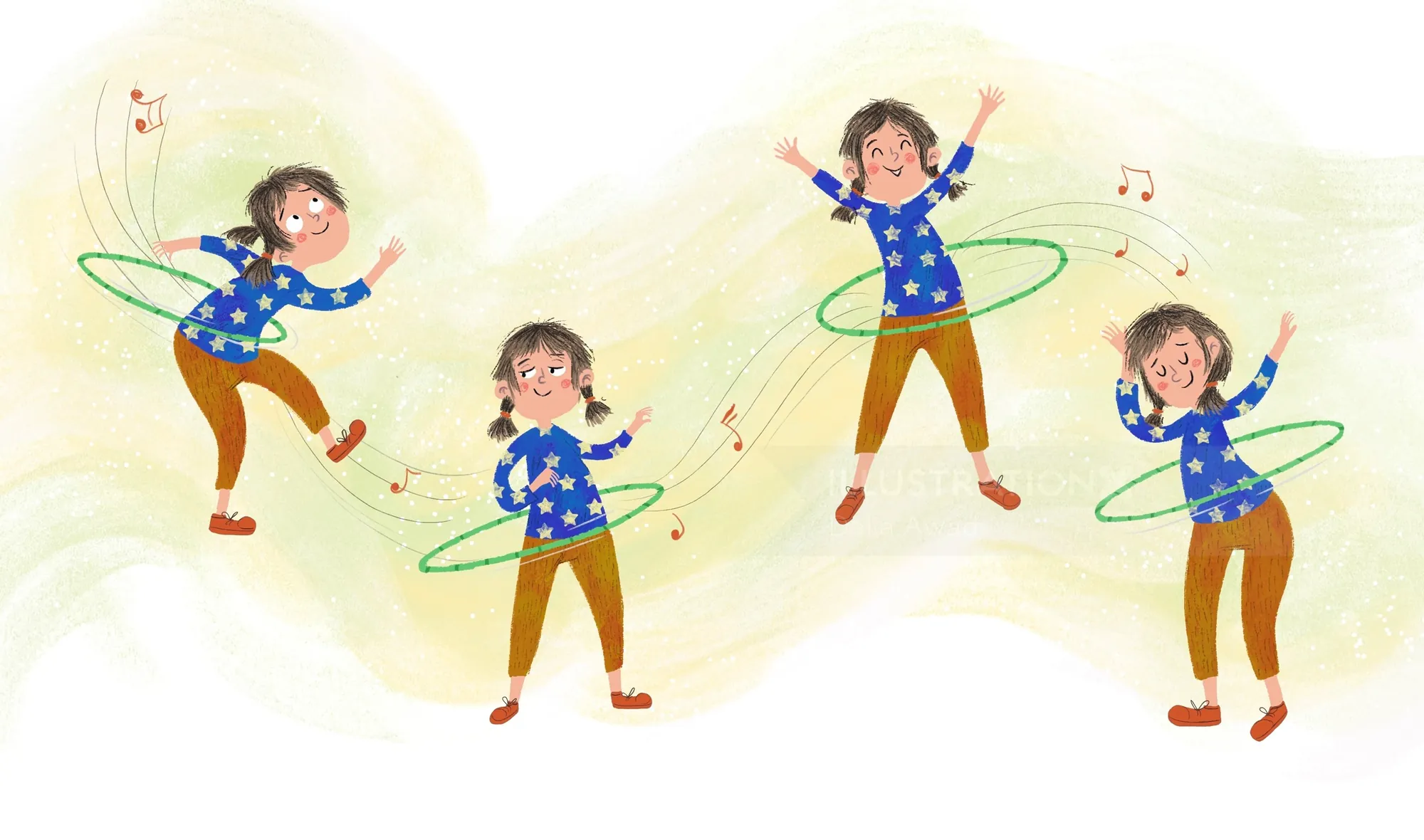 Child joyfully playing with a hula hoop by Dalia Awad
