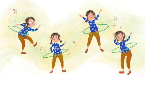 Child joyfully playing with a hula hoop by Dalia Awad