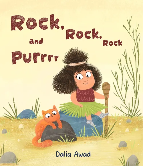 Ilustración del Dalia Awad de un niño y un gato naranja junto al río.