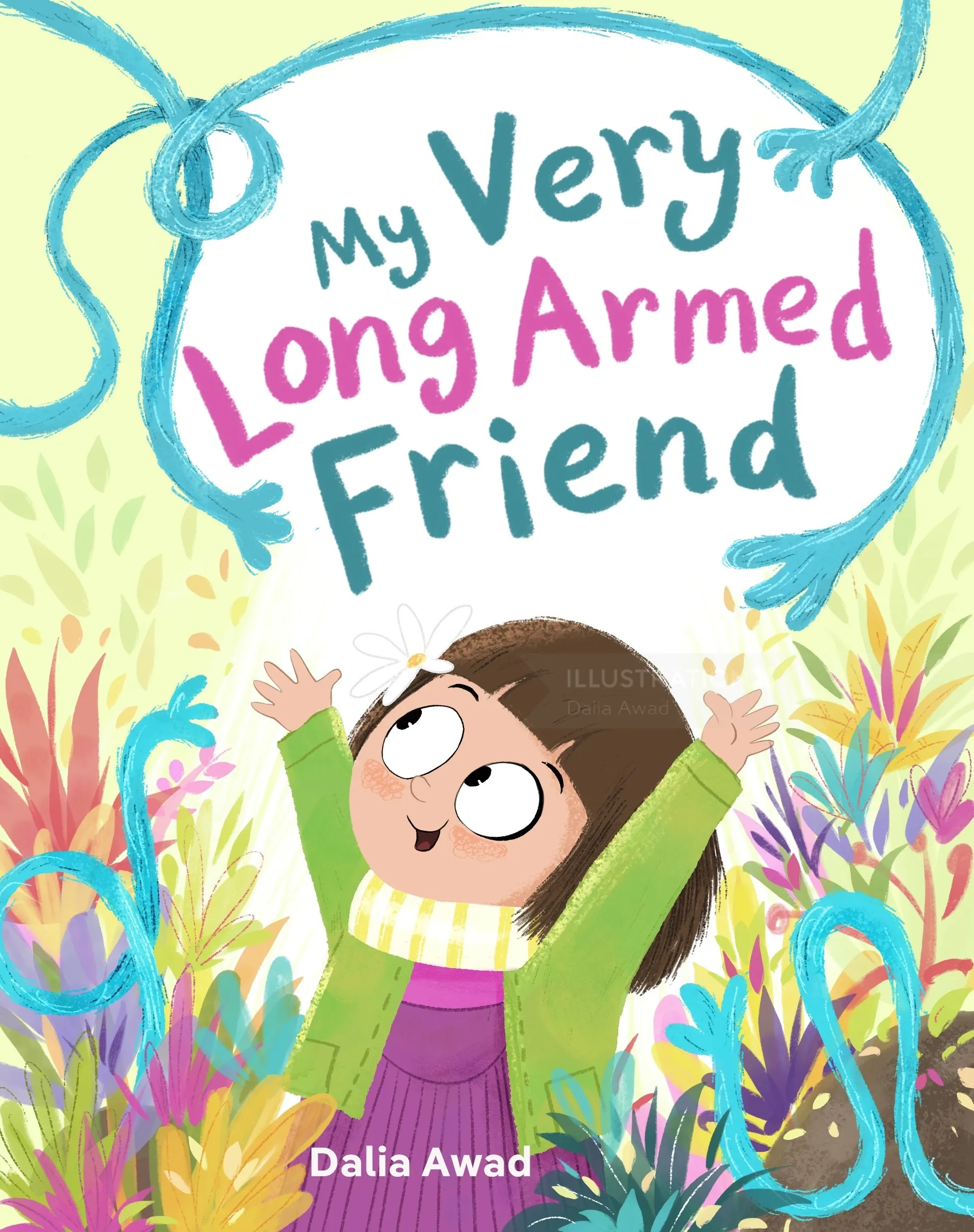 Portada del libro Mi amigo de brazos muy largos, ilustrada por Dalia Awad