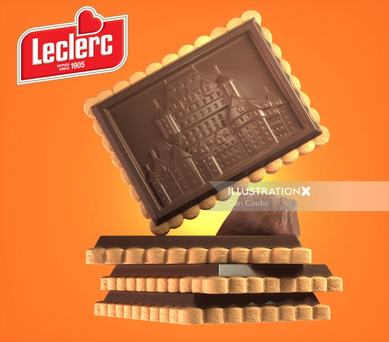Leclerc Milk Chocolate Biscuits advertising illustration