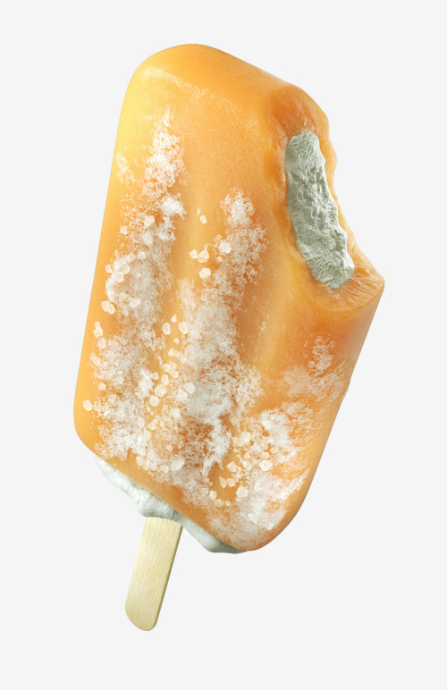 Photorealistic of orange creamsicle with freezen burn