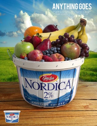 Ilustração da embalagem de queijo cottage Gay Lea Nordica 2% 