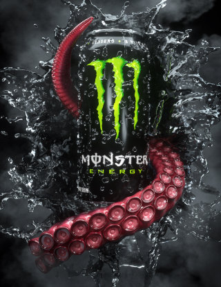 Ilustración 3D que muestra la bebida energética Monster