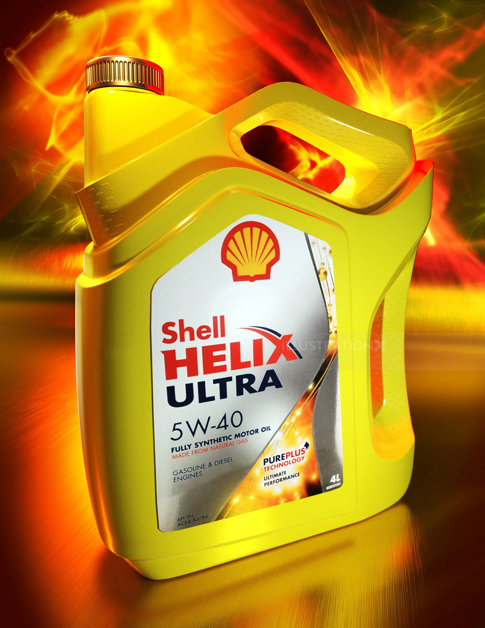 Yellow Shell Helix Ultra 5W-40 motor oil container