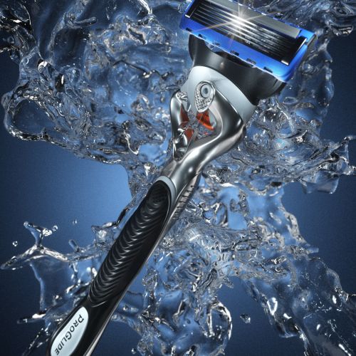 Gillette ProGlide razor with water splash background