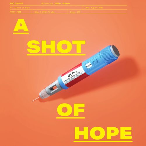 Close-up of Ozempic injector pen with bright yellow text