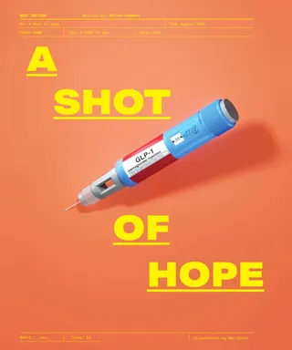 Close-up of Ozempic injector pen with bright yellow text