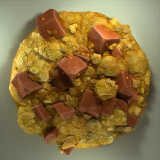 Close-up of a peanut butter cookie with large chocolate chunks