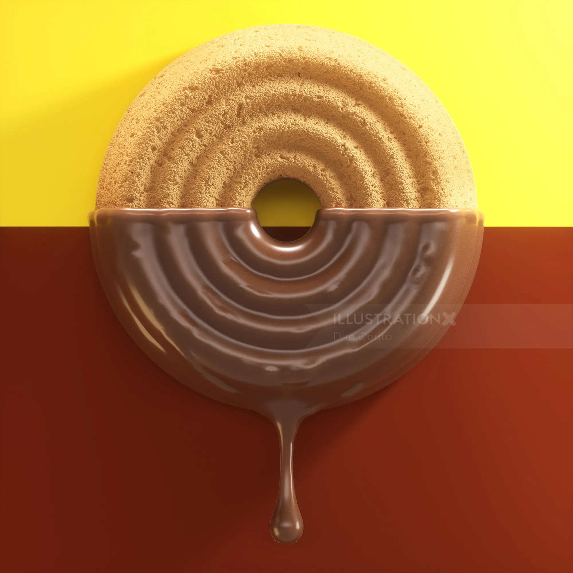 3D shortbread cookie half dipped in glossy chocolate with drip