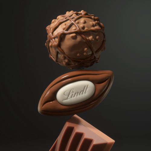 Floating Lindt chocolates with logo by Dan Couto