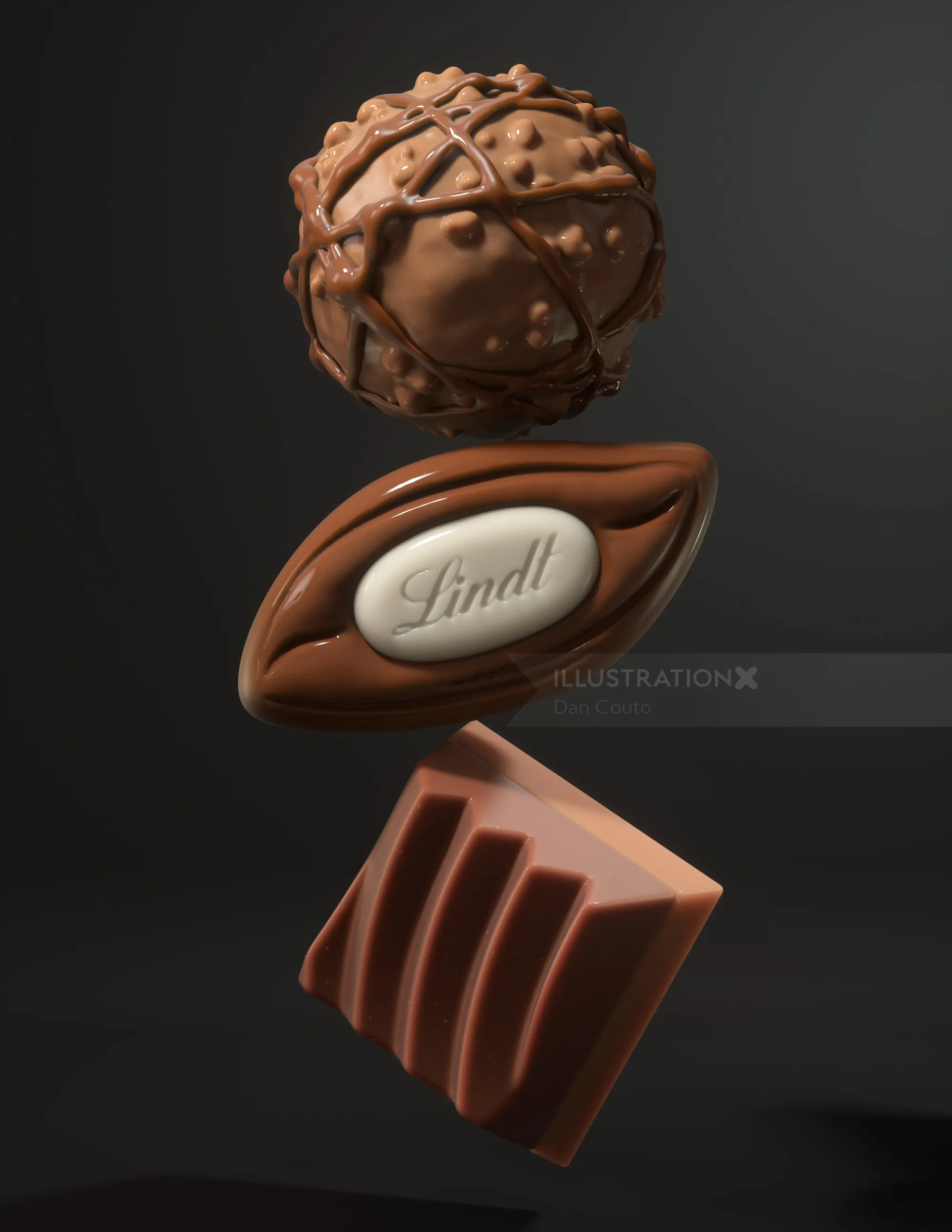 Floating Lindt chocolates with logo by Dan Couto