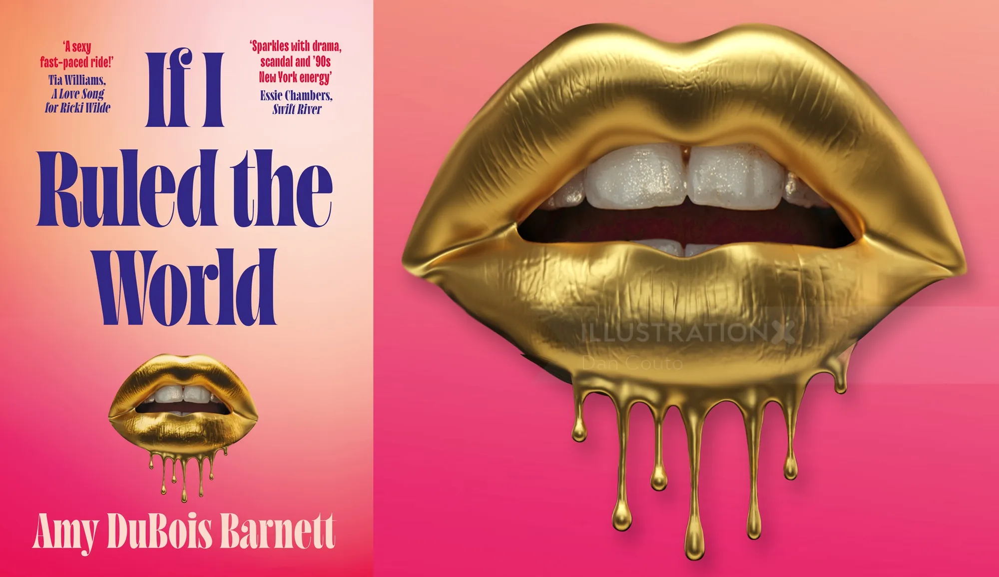 Golden lips dripping with liquid artwork by Dan Couto
