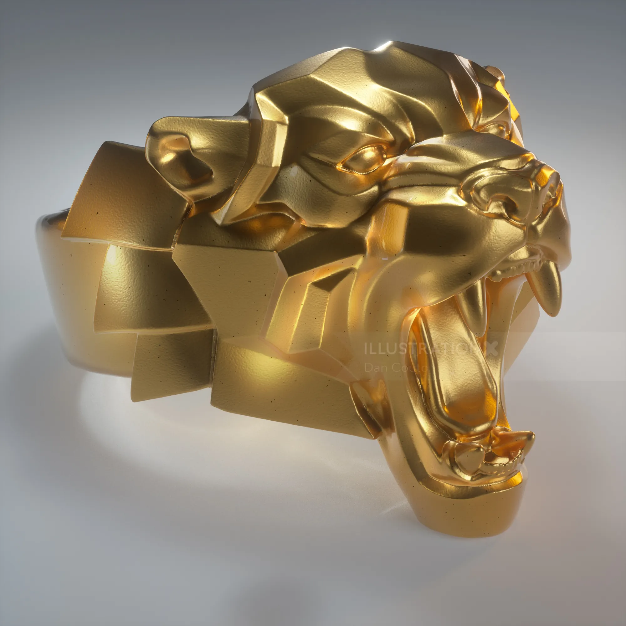 Gold panther ring with open mouth by Dan Couto