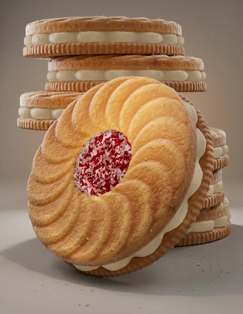 Dan Couto ilustração de biscoitos sanduíche de framboesa empilhados
