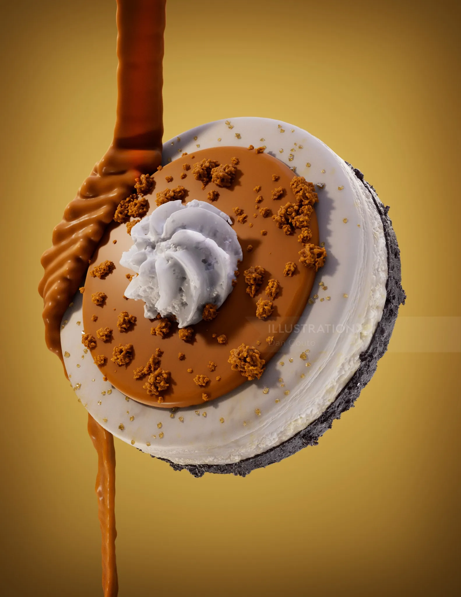 Dan Couto's CGI caramel cheesecake tart with whipped cream