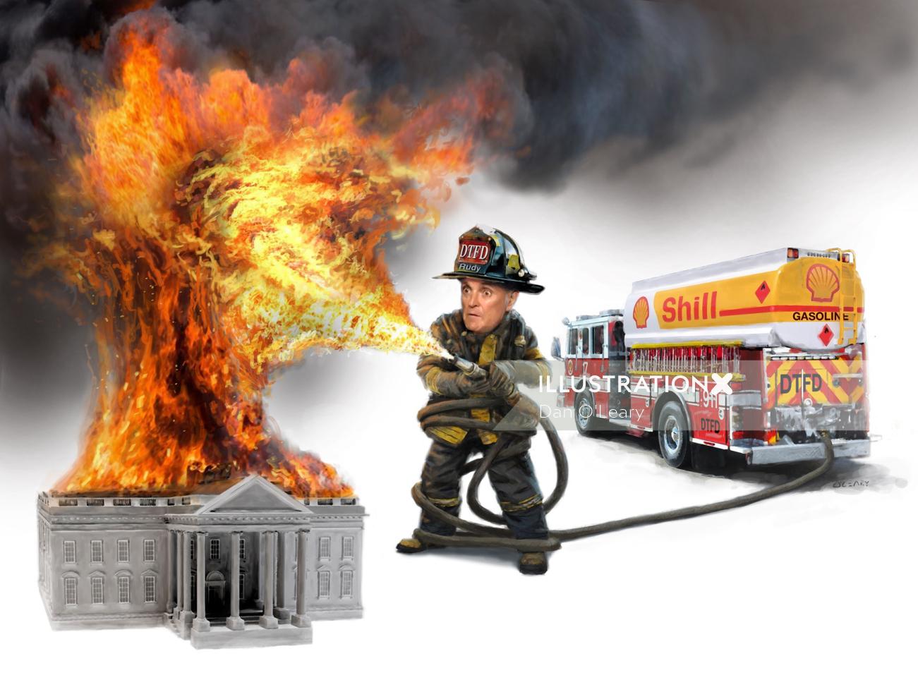 Rudy Giuliani em incêndio na estufa