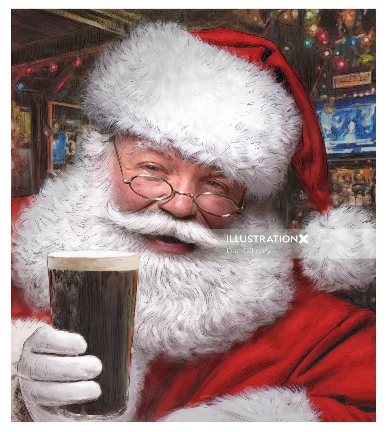 Papai Noel tomando uma cerveja