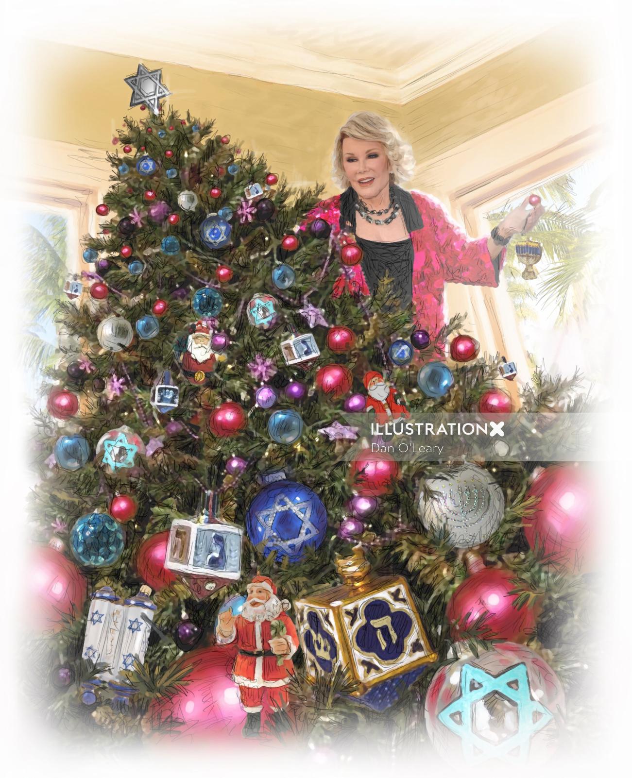 Celebridades decorando a árvore de Natal